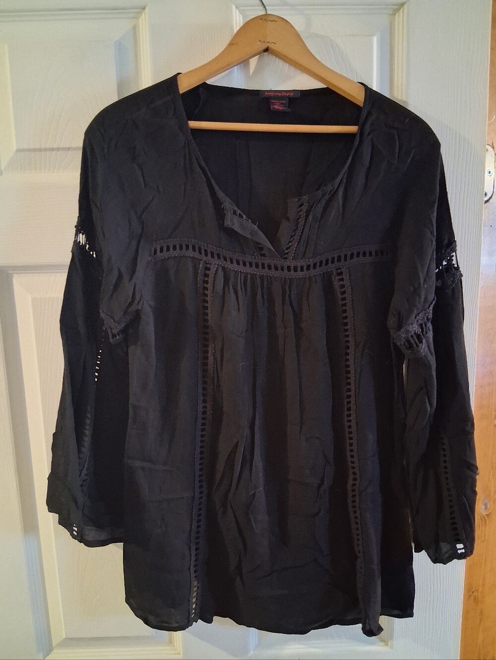 imaginary voyage Black Peasant Tunic with Ladder Lace Trim